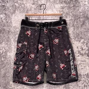 Vintage Kirra Board Shorts 30 Mens Y2K Playing Cards Swim Trunks